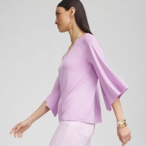 NWT Chico's Touch of Cool 3/4 Sleeve Angel Sleeve Blouse Lavender Skies Purple